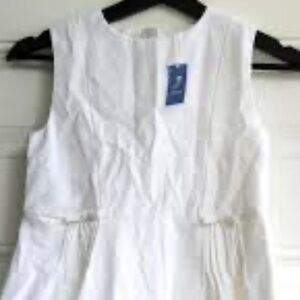 Jacadi Elegant White Pique Pleated Sleeveless Formal Kids Dress